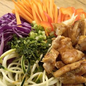 Thai Peanut Chicken Buddha Bowl with zuchini noodles